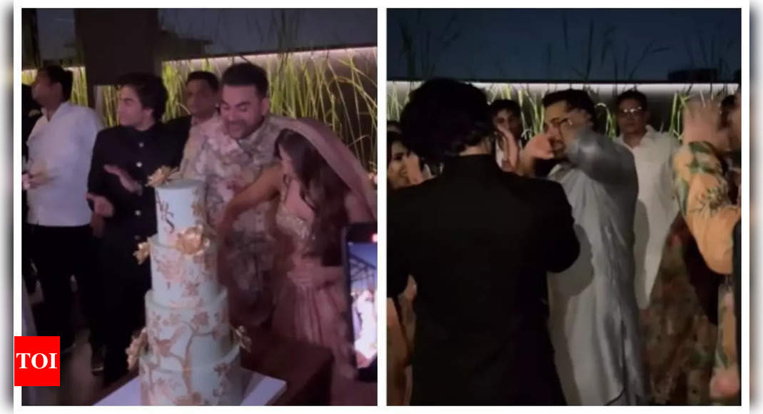 Newlyweds Arbaaz Khan and Shhura Khan cut their wedding cake; Salman Khan dances his heart off with Arhaan Khan – See inside photos | Hindi Movie News