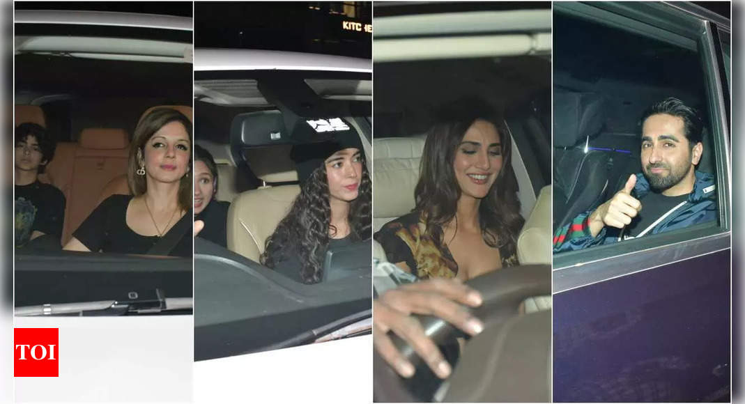 Hrithik Roshan’s ex-wife Sussanne Khan and their sons, girlfriend Saba Azad, family members and celebs arrive for Fighter screening at YRF Studios |